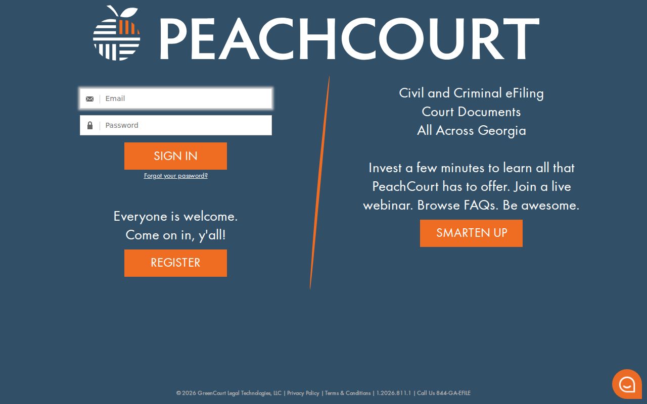 PeachCourt account access screen used before a Glascock County Superior case search