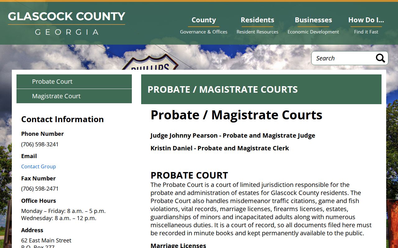 Official Glascock County Probate and Magistrate Court jurisdiction page