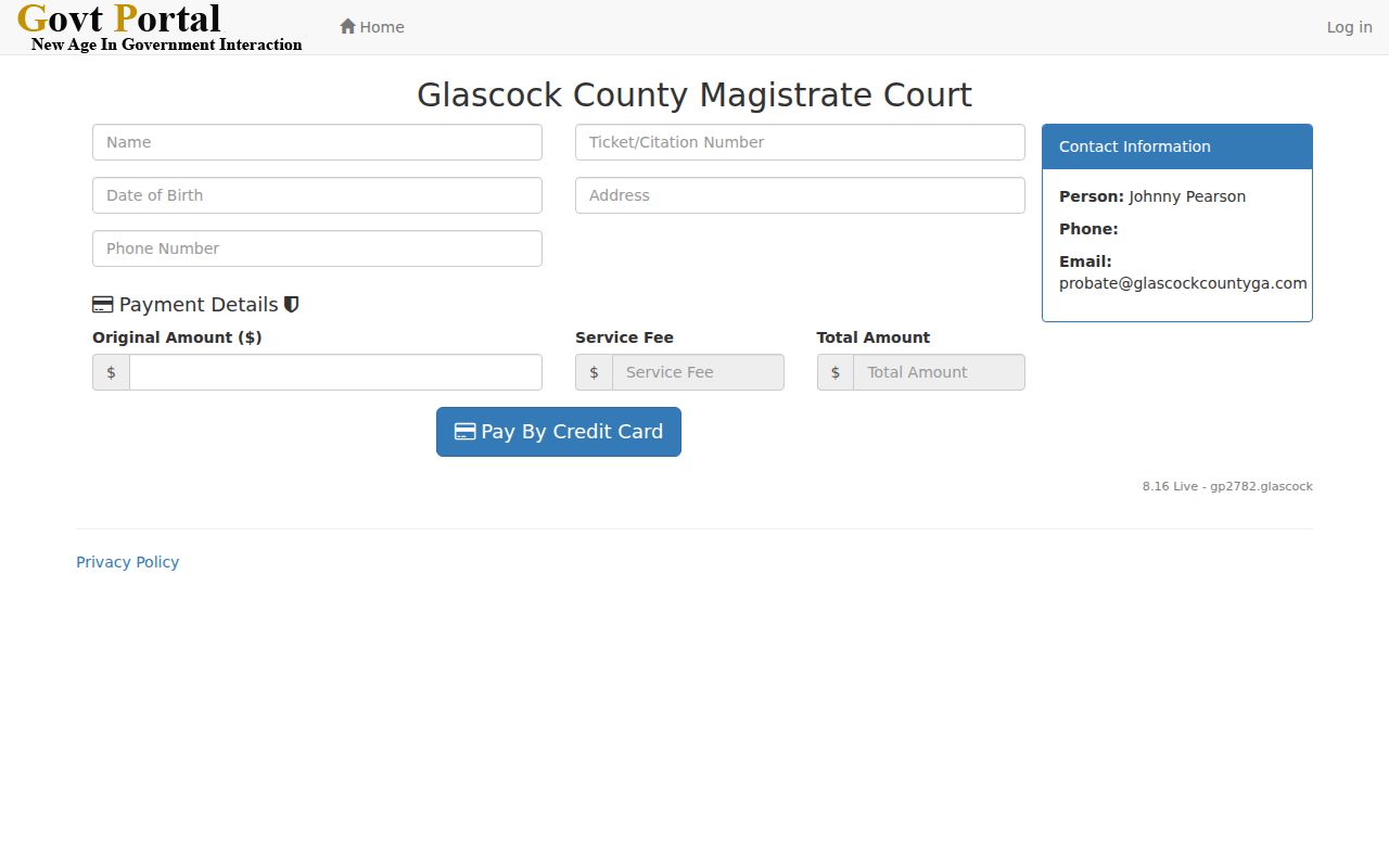 Glascock County traffic court payment form fields